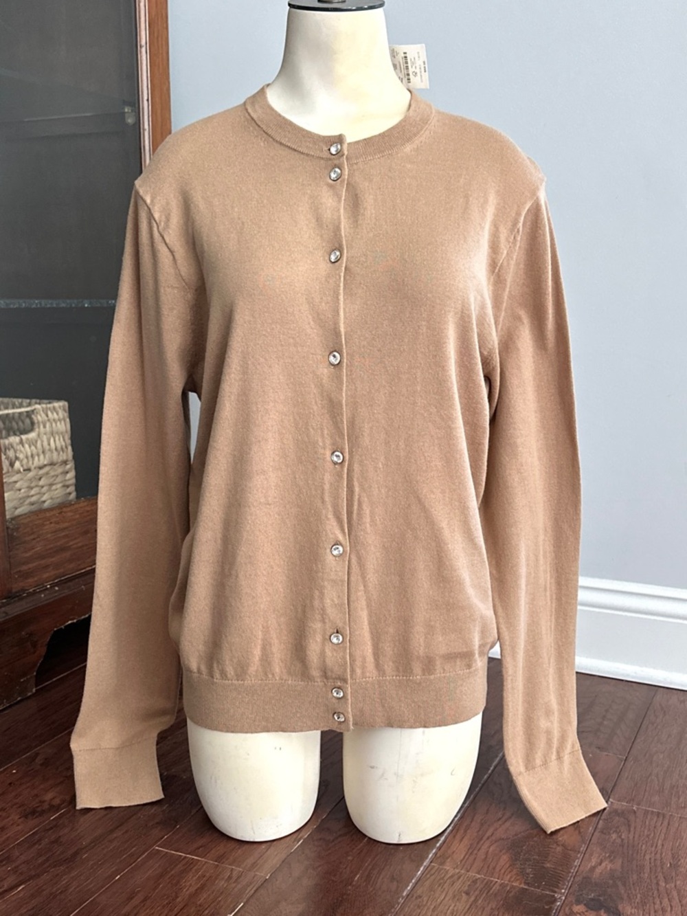 NWT J.Crew Cardigan Camel Color Thin Knit Preppy Cardigan w/Rhinestone buttons